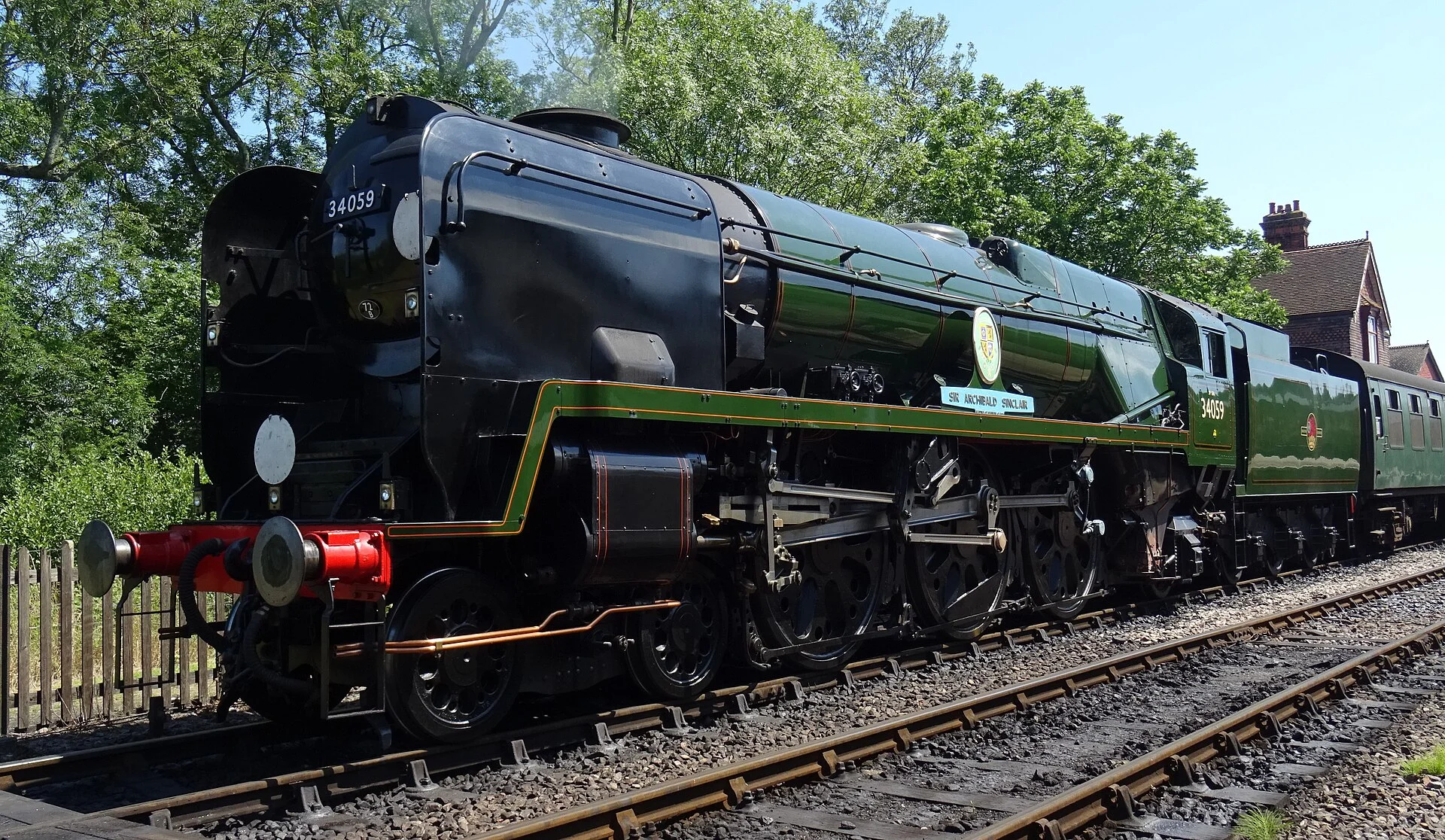 Steam locomotive Sir Archibald Sinclair at Sheffield Park on the Bluebell Railway